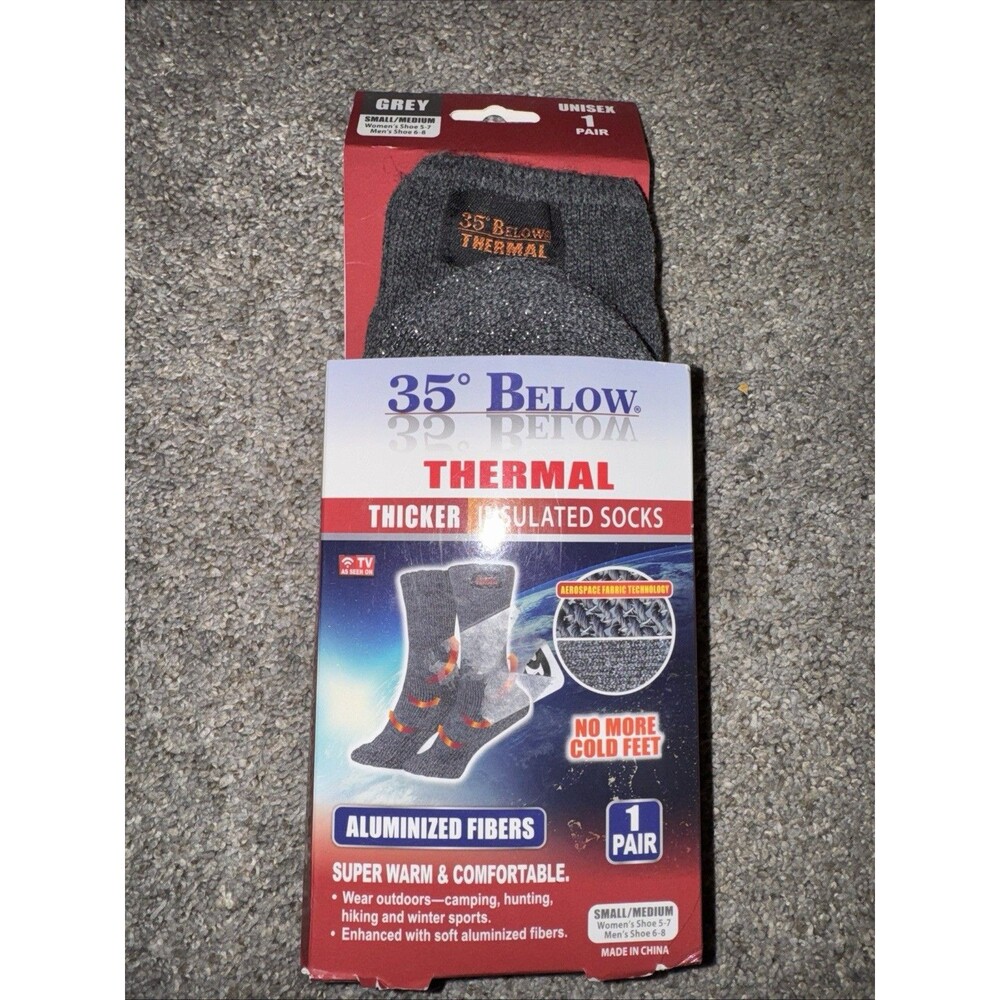 35 below thermal thicker insulated crew socks Sz Men 6-8 Woman 5-7 Grey